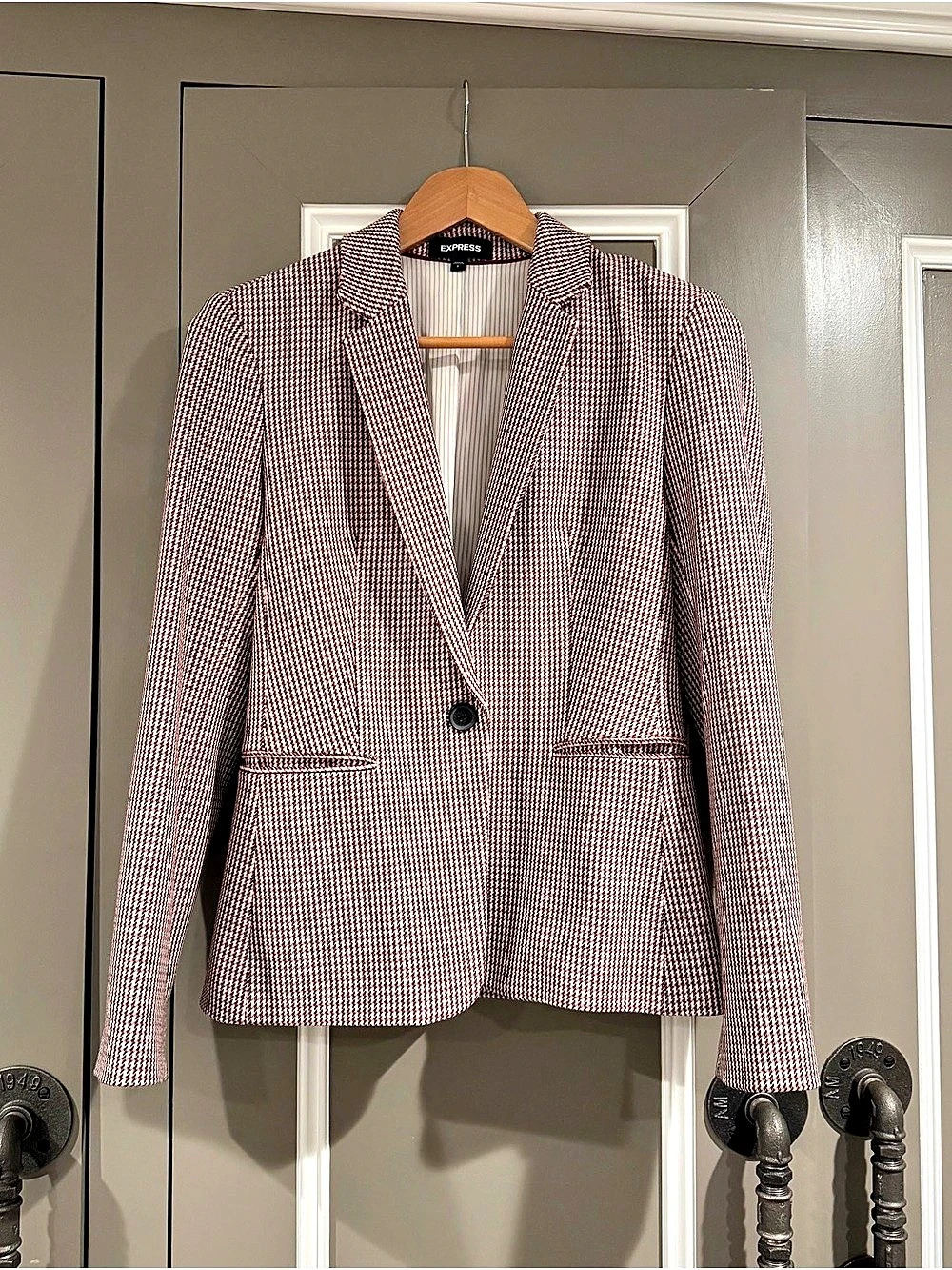 Express Houndstooth Blazer in Red & White Like New